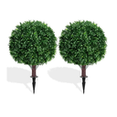 Artificial Boxwood Topiary Ball Trees with Ground Spike, Set of 2 UV Resistant Artificial Shrubs, Fake Evergreen Artificial Plant Bushes for Indoor Outdoor Front Porch Garden