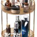 360 Rotating Gold Makeup Organizer,2 Tier Large Capacity Rotating Makeup Organizer,SkincarePerfume Organizer,Bathroom Cosmetics Storage Organizer Countertop (Gold-2 Tier)