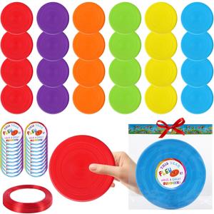 24 Pcs Flying Disc End of Year Gifts Bulk, 7 Rubber Flyer Disks with Gift Cards Outdoor Flying Discs for End of Year Gift Summer Beach Party Supplies, 6 Colors