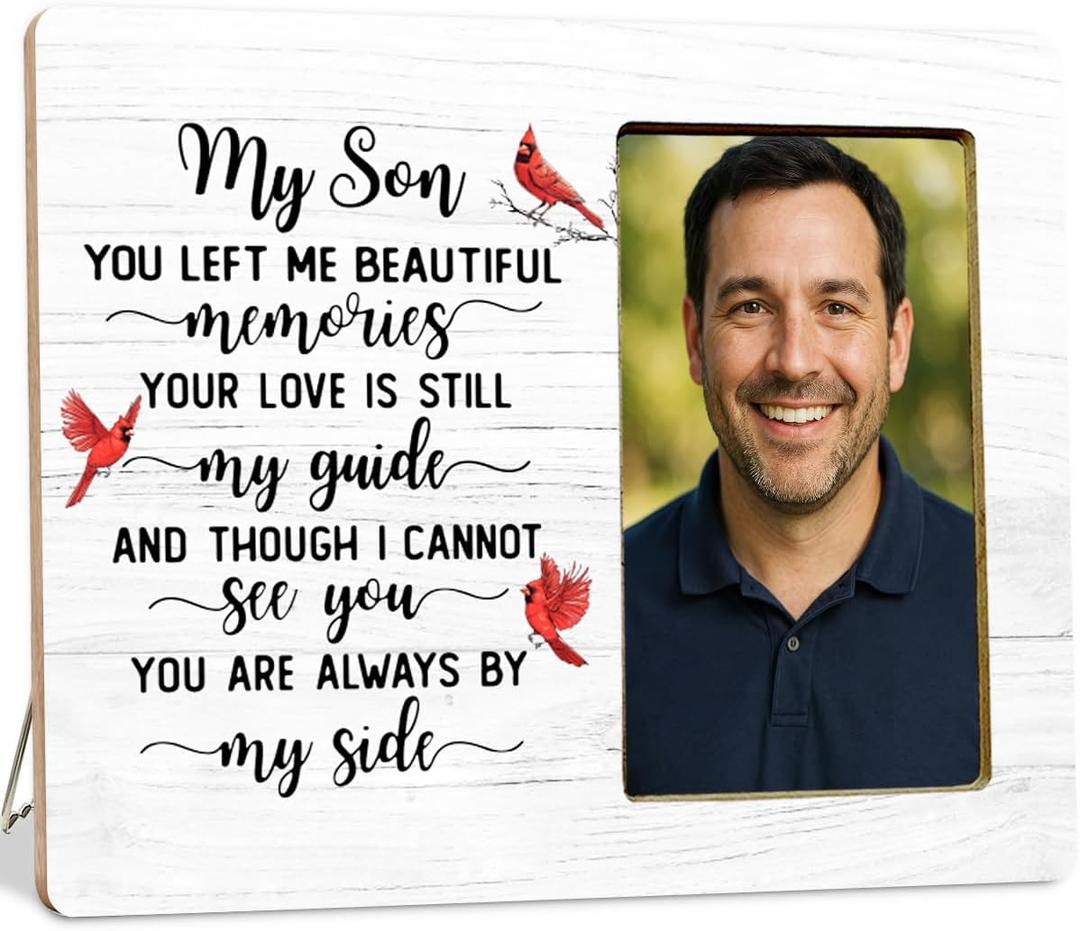 Memorial Cardinal Gifts Picture Frame for Loss of Son, Sympathy Gifts, In Memory of Grandpa Wooden Picture Frames for Loss of Child