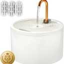 DOOOB Ceramic Cat Water Fountain, 2.1L/71oz Ceramic Cat Fountain, Automatic Ceramic Water Fountain for Cats, Pet Water Fountain with Ultra-Quiet Pump and 3 Filters & 3 Sponges (White)