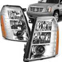 D SOLUTIONS Headlights Assembly Compatible with 2007-2014 Cadillac Escalade, Factory Style, Chrome Housing Clear Lens GM2502291 GM2503291