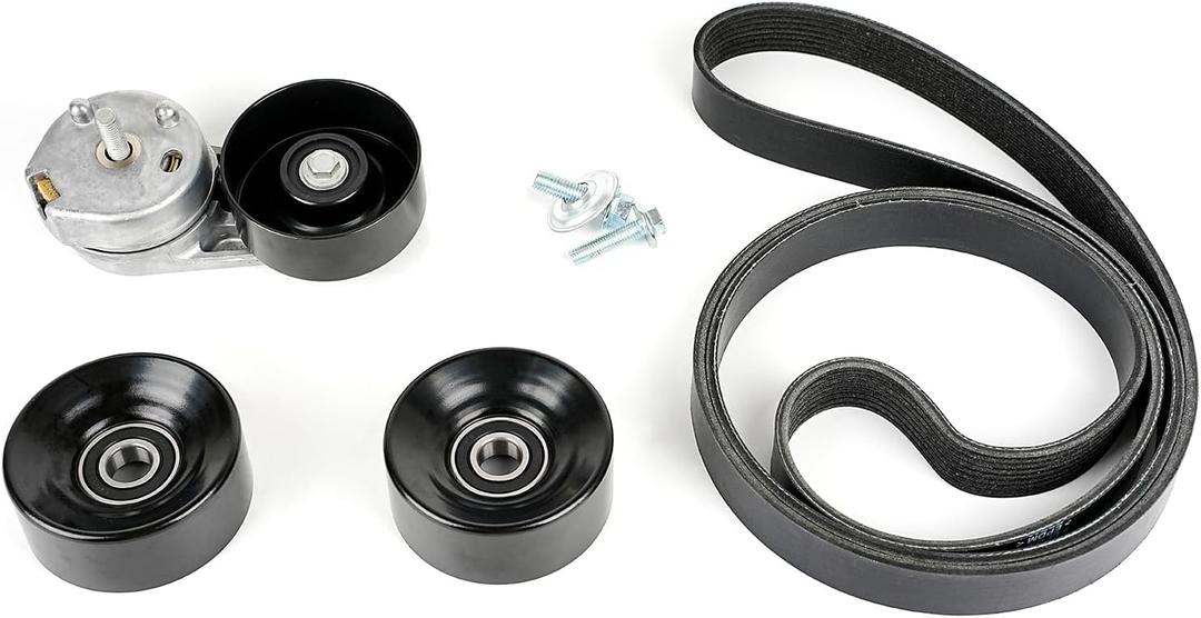 Idler Pulley and Belt Tensioner Kit Serpentine Belt Kit for Ford F250 F350 F450 F550 Super Duty 2008 2009 2010 6.4L V8 DIESEL Replaces 90K-39051 90K39051 K080865HD 8PK2200 39051 36354 36492