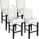 PU Leather Bar Stool Covers with Backs, Waterproof Bar Stool Chair Covers Washable & Wipeable High Back Barstool Slipcovers Chair Protctor for Pub, Counter, Cafe, Dining Room (PU White, 4 Pack)