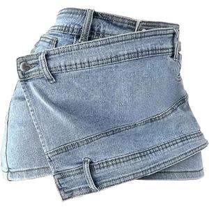 Large Women's A-line High Waist Irregular Wide Leg Pants Denim Skirt Pants Shorts 2XL