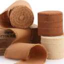 Fall Ribbon Brown 1-1/2 x 15 Yards Handmade Cotton Frayed Fringe Fabric Ribbons for Crafts Flower Bouquets Wedding Baby Shower Home DIY Decor (Khaki & Coffee)