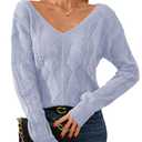 Libsorge Womens V Neck Cardigan Sweaters for Women Leaf Crochet Reversible Sweaters Fall 2025 Sexy Cropped Lightweight Hollow Out Knit Off The Shoulder Long Sleeve Button Pollover Tops Blue M