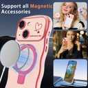 Case for iPhone 14 Plus with Magnetic Stand, Luxury Plating Curly Wavy Frame and Cute Heart Pattern, Lens Edge Raised Protection, Slim Shockproof Soft Case for iPhone 14 Plus-Pink