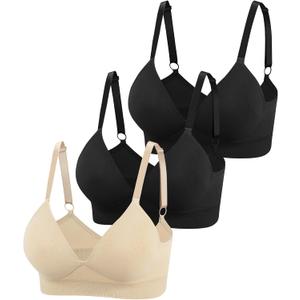 Eleplus 3 Pieces Deep V Wireless Bras for Women Seamless Comfy Bralettes Lightly Lined Multicolors Pack (X-Large, Black+black+beige) Eleplus 3 Pieces Deep V Wireless Bras for Women Seamless Comfy Bralettes Lightly Lined Multicolors Pack (X-Large, Black+black+beige)