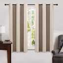 MIULEE Linen Texture Curtains Soild 100% Blackout Thermal Insulated Natural Beige Curtains Grommet Room Darkening Drapes for Living Room Bedroom Nursery 42 x 63 (2 Panels)