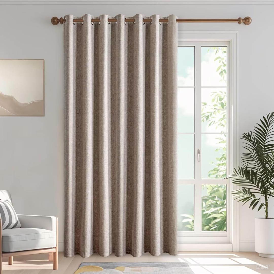 100% Blackout Curtains for Bedroom 1 Panel, Linen Curtians 96 Inches Long Thermal Insulated, Blackout Grommet Drapes for Living Room Windows Home Decor(100W x 96L Inch, 1 Panel)
