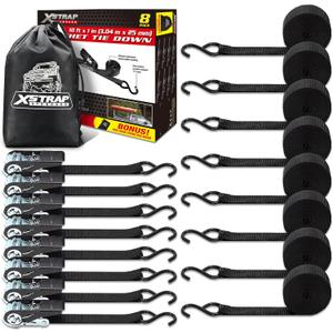 XSTRAP STANDARD Ratchet Tie Down Straps 8PK 1'' x 10 ft - 900 LB Break Strength Cargo Straps for Moving Appliances, Lawn Equipment, Motorcycle (Black)
