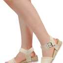 Dodow Womens Espadrilles Wedge Sandals Closed Toe Mid Heel Ankle Strap Dress Sandals (10, Apricot)