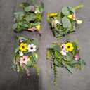 4 Pcs 9" Mini Spring Summer Flowered Wreath Floral Wedding Candle Rings Wreaths Kitchen Cabinet Wreaths with Ribbon for Pillars Wedding Table Centerpiece Farmhouse Party Home Door All Seasons Decor