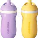 Tommee Tippee Insulated 9oz Sporty Spout Toddler Water Bottle, No Spill, Sippy Cups for Toddlers 1-3, Two-Piece Valve Helps Stop Spills, Yellow & Purple, BPA Free, Pack of 2