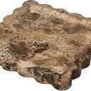 Square Marble Vanity Tray with Scalloped Edge - Natural Marble Perfume Tray Decor for Dresser, Vanity, Kitchen, Home Decor, Decorative Square Stone Tray - Brown 8 x 8 inch