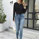 CiCiBird Womens Mesh Long Sleeve See Through Floral Lace Top Slim Fit Going Out Shirt with Thumb Holes 2025 Fall Fashion (Black, XL)