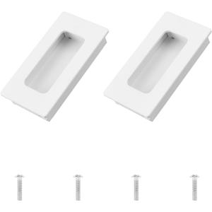 MOROBOR Recessed Finger Flush Pulls, 2pcs Warm White Rectangular Aluminum Handle Embedded Flush Sliding Door Pull for Cabinet Wardrobe Drawer (80mm)