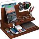 Wood Phone Docking Station - Nightstand Charging Organizer and Cell Phone Stand - Bedside Gift for Men (Brown)