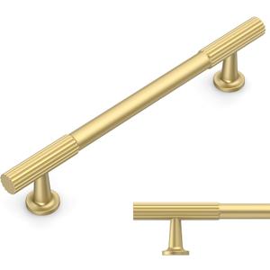 Amerdeco 10 Pack Brushed Gold Cabinet Pulls 5 Inch(128MM) Hole Centers Kitchen Cabinet Handles Hardware Kitchen Handles for Cabinets Cupboard Handles Drawer Pulls ZH0071