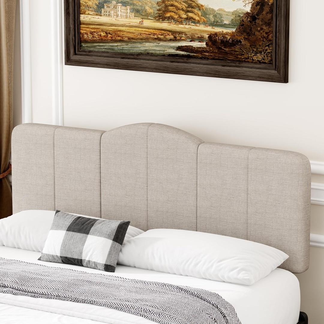 King Size Headboard California King Panels Backboard, Upholstered Foldable Linen Headboard Adjustable Height from 42" to 56"-Light Grey