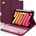 Cousper for iPad mini 7 Keyboard Case A17 Pro 2024/iPad Mini 6 Generation Case with Keyboard 2021 8.3 Inch, Pencil Holder, 7 Color Backlit Detachable Keyboard Cover for iPad mini 7th/6th Gen,Mulberry