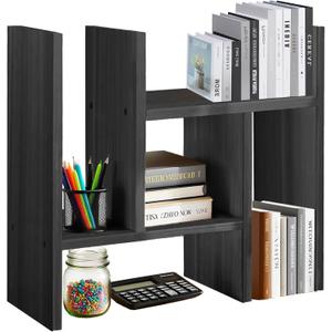 White Desk Organizer Shelf Wooden Desktop Bookshelf Adjustable Desktop Organizer Shelves Small Book Shelf for Office Desk Supplies Home Storage Natural Stand Decor (12*)