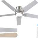 POCHFAN 52 Inch Ceiling Fans with Lights and Remote, Brushed Nickel Flush Mount Low Profile Ceiling Fan for Bedroom, Living Room, Patio, Dimmable 6 Speeds Noiseless, ETL Listed