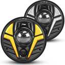 Personalized DRL Headlights 7 inch Round LED Headlight Compatible with Jeep Wrangler JK JKU TJ LJ Chevy Ford GMC Dodge Mazda Nissan Mack VW etc DOT Approved H6024 Hi/Low Sealed Beam (Laser Lights)