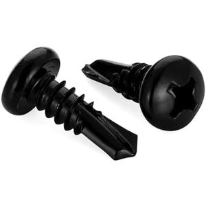#6 X 1/2" Pan Head Self Drilling Screws, Phillips Drive Self Tapping Sheet Metal Tek Screws, Black Oxide 410 Stainless Steel, 100 PCS(2pack)