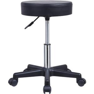 KKTONER Round Rolling Stool PU Leather Height Adjustable Swivel Drafting Work SPA Salon Stools Chair with Wheels Black