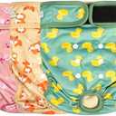 Langsprit Washable Female Dog Diapers - Doggie Reusable Diapers for Doggy Puppy Female in Period - Highly Absorbent Dog Heat Panties (Flamingo Duck) M