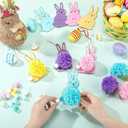 Geelin 24 Set Easter Wooden Bunny Cutouts for Crafts 5.1 Inch Wood Bunny with Pom-pom Hanging Rabbit Ornament Gifts for Spring Easter DIY Activity Home Table Centerpiece
