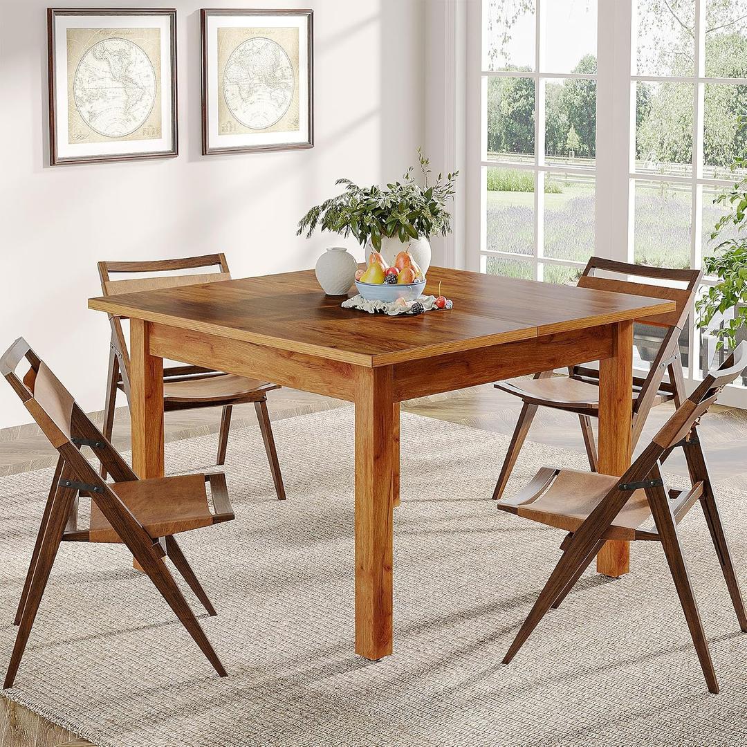 Tribesigns Wood Dining Table Farmhouse Kitchen Table for Living Room, 4-Person Square Dinner Table with Wooden Legs, Rustic Brown, Onesize