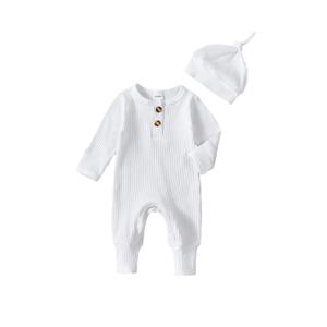 Neutral Baby Clothes Newborn Girl Boy Coming Home From Hospital Outfit Cute Ribbed Knit One-Piece Romper Jumpsuit Hat