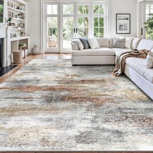 8x10 Area Rugs, Abstract Morden Soft Washable Rug, Non-Slip Low Pile Rugs for Living Room, Bedroom, Dining Room, Home, Office(Grey & Brown)