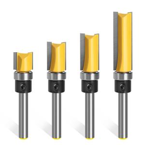 4PCS Pattern Flush Trim Router Bit Set, Premium Flush Trim Route Bit 1/4 Shank, 1/2" Cutting Diameter, Bearing Design to Prevent Tear-Out for Woodworking, Milling, Trimming