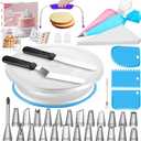 Syntus 65 PCs Cake Decorating Kit with Cake Stand Turntable, Cake Baking Supplies 30+1 Piping Bags, 24 Piping Tips, Offset & Straight Spatulas, 3 Scrapers, Leveler, 2 Couplers & 1 Tips Brush (Blue)
