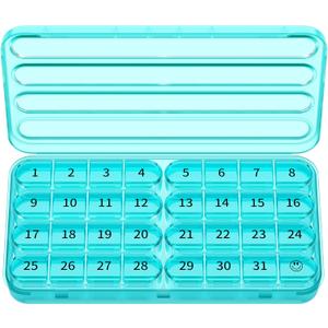 Zoksi Monthly Pill Organizer 1 Times a Day, 30 Day Pill Box Organizer,One Month Pill Case for Travel, 31 Day Daily Medcine Container for Vitamins, Supplement & Medication(Cyan)