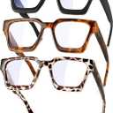 YDAOWKN Oversized Blue Light Blocking Glasses for Woman Rectangle Frame Fashion Chic Preppy Anti Eyestrain ((3pack)black+coco Tortoise+clear) +1.75