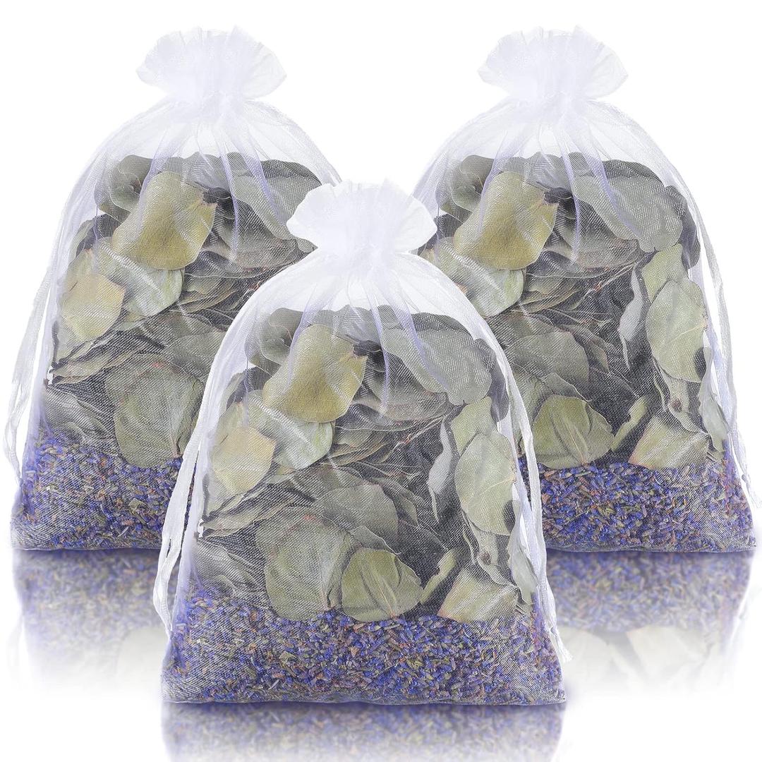3 Set Dried Eucalyptus Lavender Shower Bath Pouches Eucalyptus Leaves Sachet Bags for Shower Preserved Natural Real Eucalyptus Leaves Lavender for Relaxation and Anxiety Relief