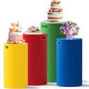 4Pcs Yellow Red Green Blue Cylinder Pedestal Stand Covers, Spandex Cylinder Covers Stands for Party, Birthday & Wedding Dessert Table Decor