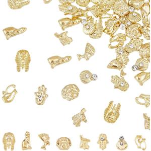 96Pcs 8 Styles 3D Egyptian Nail Charms Vintage Egyptian Nail Art Decoration Retro Nails Jewelry Accessories Pharaoh/Shell/Hamsa Rhinestone Decoration Golden for Nails Art Design