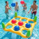 2 in 1 Pool Toys Games Set Inflatable Pool Float with 10 Balls & 8 Rings Tic-Tac-Toe Pool Games, Fun Summer Party Beach Outdoor Yard Game