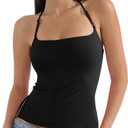 SUUKSESS Women Halter Double Lined Tank Top Backless Going Out Camisole Crop Top, XS