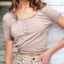 KINLONSAIR Womens Short Sleeve Henley T Shirts Button Down Slim Fit Tops Scoop Neck Ribbed Knit Shirts (M)