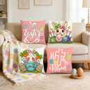 Easter Pillow Covers 18x18 Set of 4, Bunny Eggs Hello Peeps Bunny Hip HopTruck Throw Pillows Cases - Farmhouse Spring Decor Throw Pillow Cases for Sofa Couch Home Easter Decorations