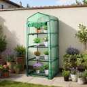 Aoodor 27x19x63 Inch 4 Tier Upgrade Greenhouse with Protective PE/PVC Base for Tidier and Cleaner Indoor Outdoor Gardening on the Deck, Patio or Backyard, Green