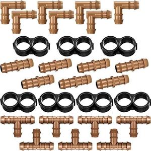 Boao 28 Pcs Drip Irrigation Fittings Tubing Kit Irrigation Parts for 1/2 Inch Barbed Connectors Including 7 Tees 7 Couplings 7 Elbows and 7 End Cap for Drip or Sprinkler Systems