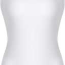 Women's Sleeveless Crew Neck Bodysuit Top Sexy Slim Summer Stretch Tank Top (White, L)
